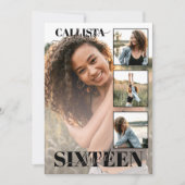 Modern Elegant Zwart Roze Vier Foto Zoet 16 Kaart (Voorkant)