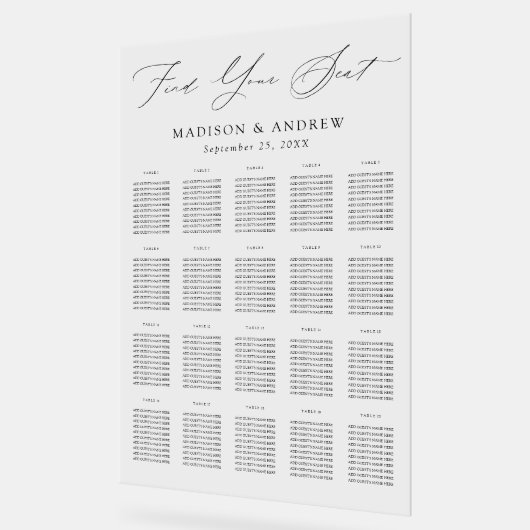 Modern Elegant Zwart Script 20 Tafelzitgrafiek Acryl Bord (Hoek)