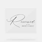 Modern Elegant Zwart Script Bruiloft Gereserveerd Acryl Bord (Voorkant)
