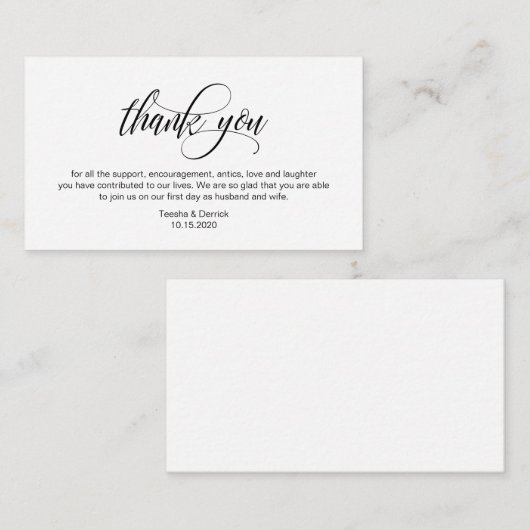 Modern elegant, zwart script, huwelijk bedankt informatiekaartje (Voorkant / Achterkant)
