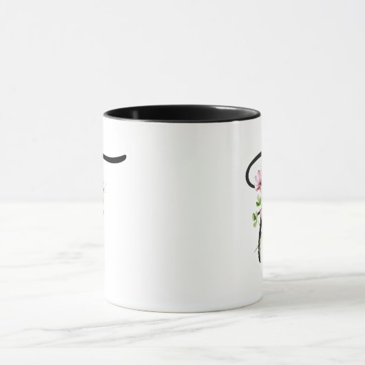 Modern Elegant Zwart Script Initiaal "F" Floral Mok (Midden)