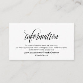 Modern elegant, zwart script, onze huwelijksgegeve informatiekaartje