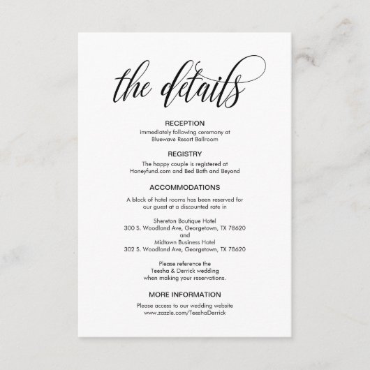 Modern elegant, zwart script, onze huwelijksgegeve informatiekaartje (Voorkant)