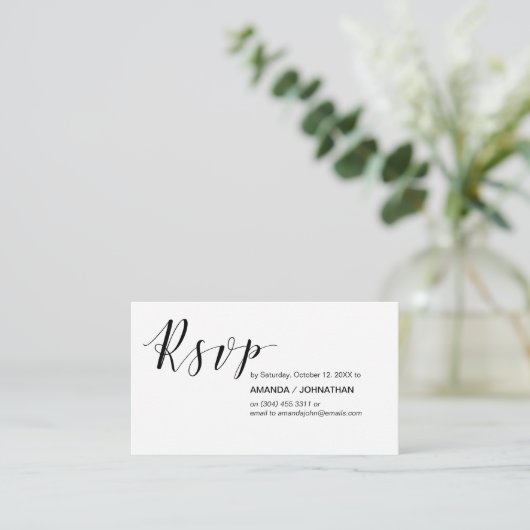 Modern Elegant, Zwart Script, Partij RSVP Informatiekaartje (Staand voorkant)