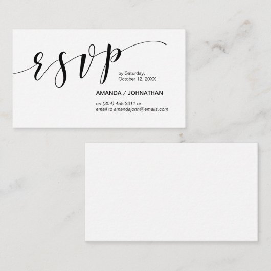 Modern Elegant, Zwart Script, Partij RSVP Informatiekaartje (Voorkant / Achterkant)
