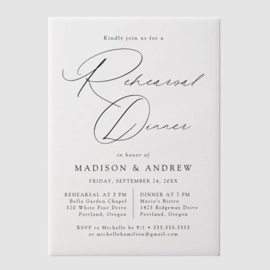 Modern Elegant Zwart Script repetitie diner Vellum Uitnodigingen (Voorkant)