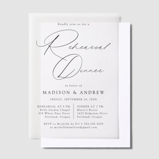 Modern Elegant Zwart Script repetitie diner Vellum Uitnodigingen (Offset)