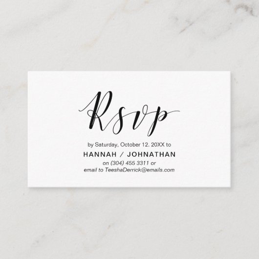 Modern Elegant, Zwart Script, RSVP reageren Informatiekaartje (Voorkant)