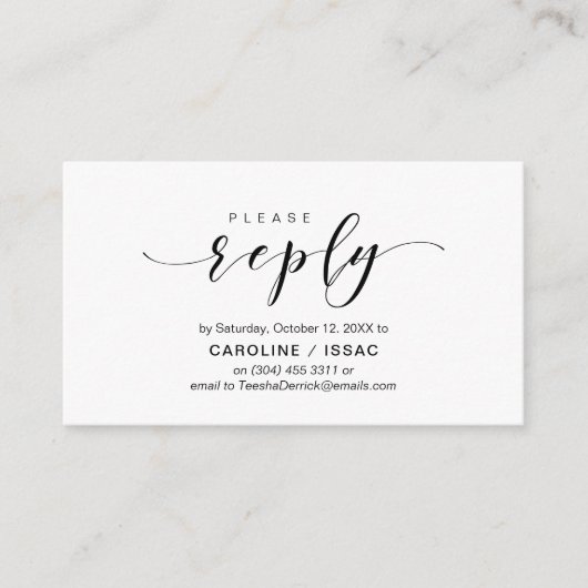 Modern elegant, zwart script, RSVP reageren Informatiekaartje (Voorkant)