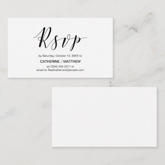 Modern elegant, zwart script, RSVP reageren Informatiekaartje (Voorkant / Achterkant)