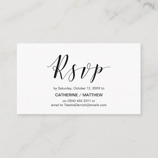 Modern elegant, zwart script, RSVP reageren Informatiekaartje (Voorkant)