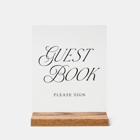 Modern Elegant Zwart Typografie Bruiloft Gastenboe Acryl Bord (Voorkant)