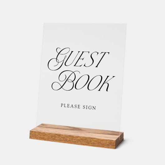 Modern Elegant Zwart Typografie Bruiloft Gastenboe Acryl Bord (Hoek)