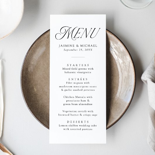 Modern Elegant Zwart Typografie Bruiloft Menu