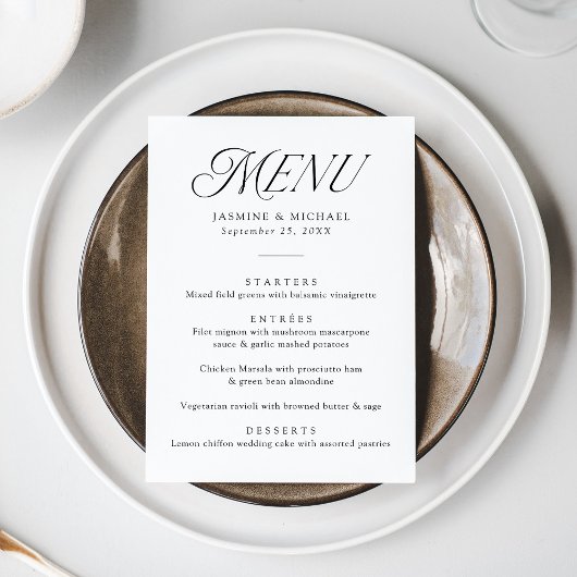 Modern Elegant Zwart Typografie Bruiloft Menu