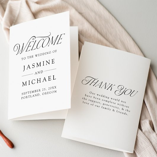 Modern Elegant Zwart Typografie Bruiloft Programma