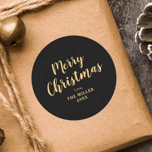 Modern Elegant Zwart Vrolijk Kerstfeest Familie Ronde Sticker