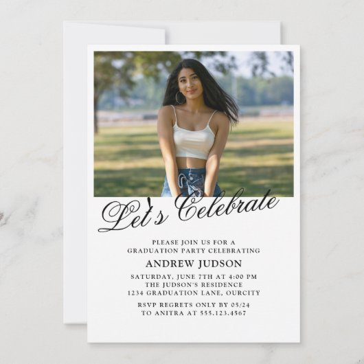 Modern Elegant Zwart & Wit 2025 Afstuderen Foto Kaart (Achterkant)