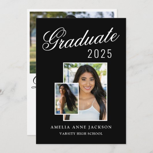 Modern Elegant Zwart & Wit 2025 Afstuderen Foto Kaart (Voorkant / Achterkant)