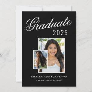 Modern Elegant Zwart & Wit 2025 Afstuderen Foto Kaart