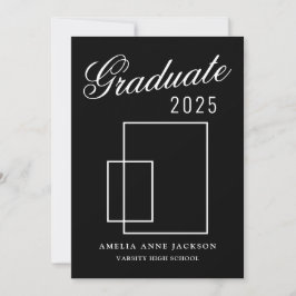 Modern Elegant Zwart & Wit 2025 Afstuderen Foto Kaart
