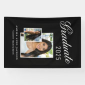 Modern Elegant Zwart & Wit 2025 Afstuderen Foto Spandoek (Horizontaal)