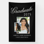 Modern Elegant Zwart & Wit 2025 Afstuderen Foto Spandoek (Verticaal)