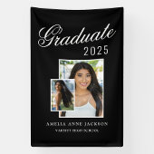 Modern Elegant Zwart & Wit 2025 Afstuderen Foto Spandoek