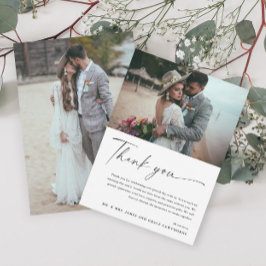 Modern Elegant Zwart-wit 2 foto bruiloft Bedankkaart