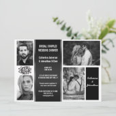 Modern elegant zwart wit 4 foto koppels douche kaart (Staand voorkant)