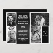 Modern elegant zwart wit 4 foto koppels douche kaart (Voorkant / Achterkant)