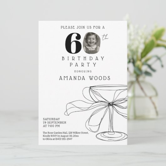 Modern elegant zwart-wit 60e verjaardagsfeest kaart (Staand voorkant)