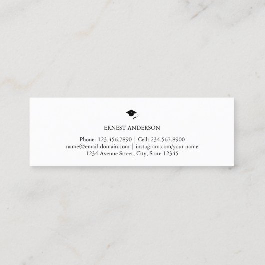 Modern Elegant Zwart & Wit Afstuderen Naam Kaart Mini Visitekaartje (Achterkant)