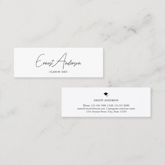 Modern Elegant Zwart & Wit Afstuderen Naam Kaart Mini Visitekaartje (Voorkant / Achterkant)