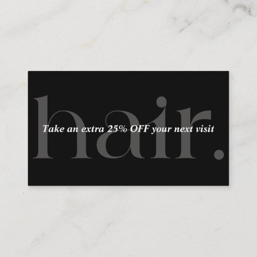 Modern Elegant Zwart Wit Beauty Korting Kaart (Achterkant)