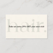 Modern Elegant Zwart Wit Beauty Korting Kaart (Achterkant)