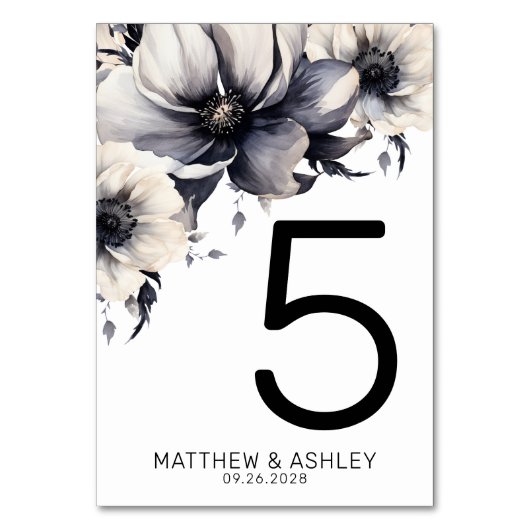 Modern Elegant Zwart Wit Bloemen Bruiloft Kaart (Voorkant)