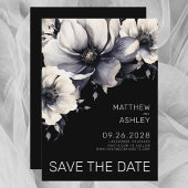 Modern Elegant Zwart Wit Bloemen Bruiloft Save The Date