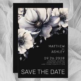 Modern Elegant Zwart Wit Bloemen Bruiloft Save The Date