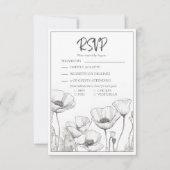 Modern Elegant Zwart Wit Bloemen Poppies Bruiloft RSVP Kaartje (Voorkant)