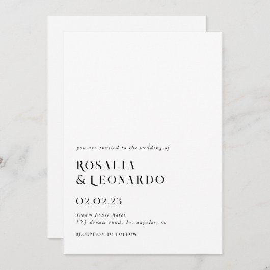 Modern Elegant Zwart-wit bruiloft Kaart (Voorkant / Achterkant)