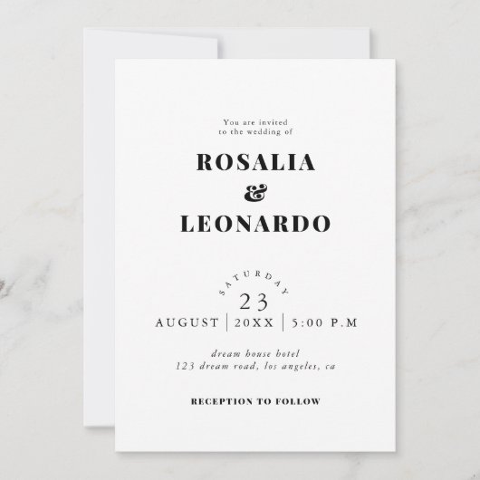 Modern Elegant Zwart-wit bruiloft Kaart (Voorkant)