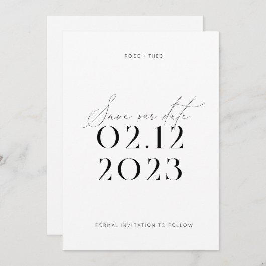 Modern Elegant Zwart-wit bruiloft Kaart (Voorkant / Achterkant)