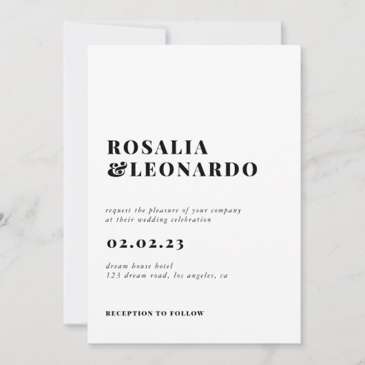 Modern Elegant Zwart-wit bruiloft Kaart (Voorkant)