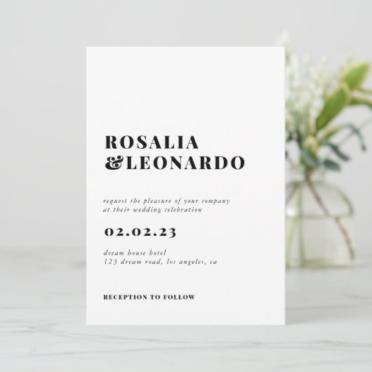 Modern Elegant Zwart-wit bruiloft Kaart (Staand voorkant)