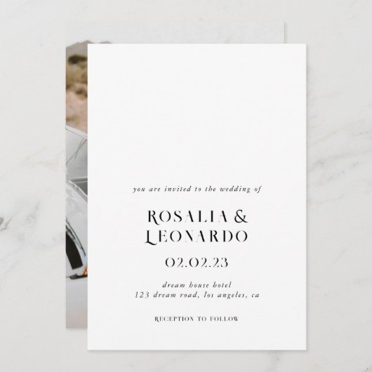 Modern Elegant Zwart-wit bruiloft Kaart (Voorkant / Achterkant)