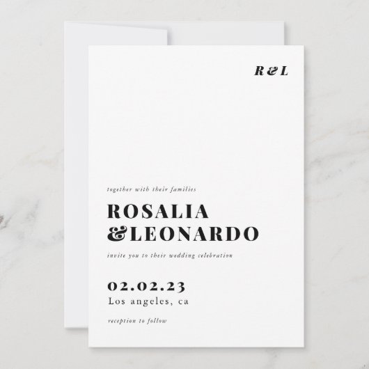 Modern Elegant Zwart-wit bruiloft Kaart (Voorkant)