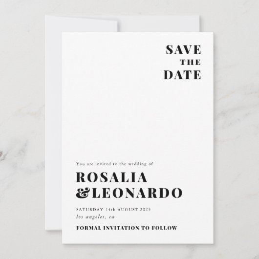 Modern Elegant Zwart-wit bruiloft Kaart (Voorkant)