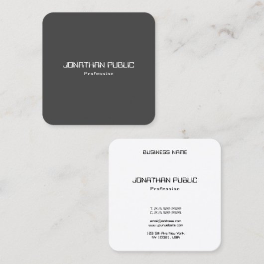 Modern Elegant Zwart-Wit Eenvoudige Sjabloon Vierkante Visitekaartje (Voorkant / Achterkant)