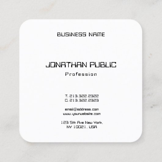 Modern Elegant Zwart-Wit Eenvoudige Sjabloon Vierkante Visitekaartje (Achterkant)